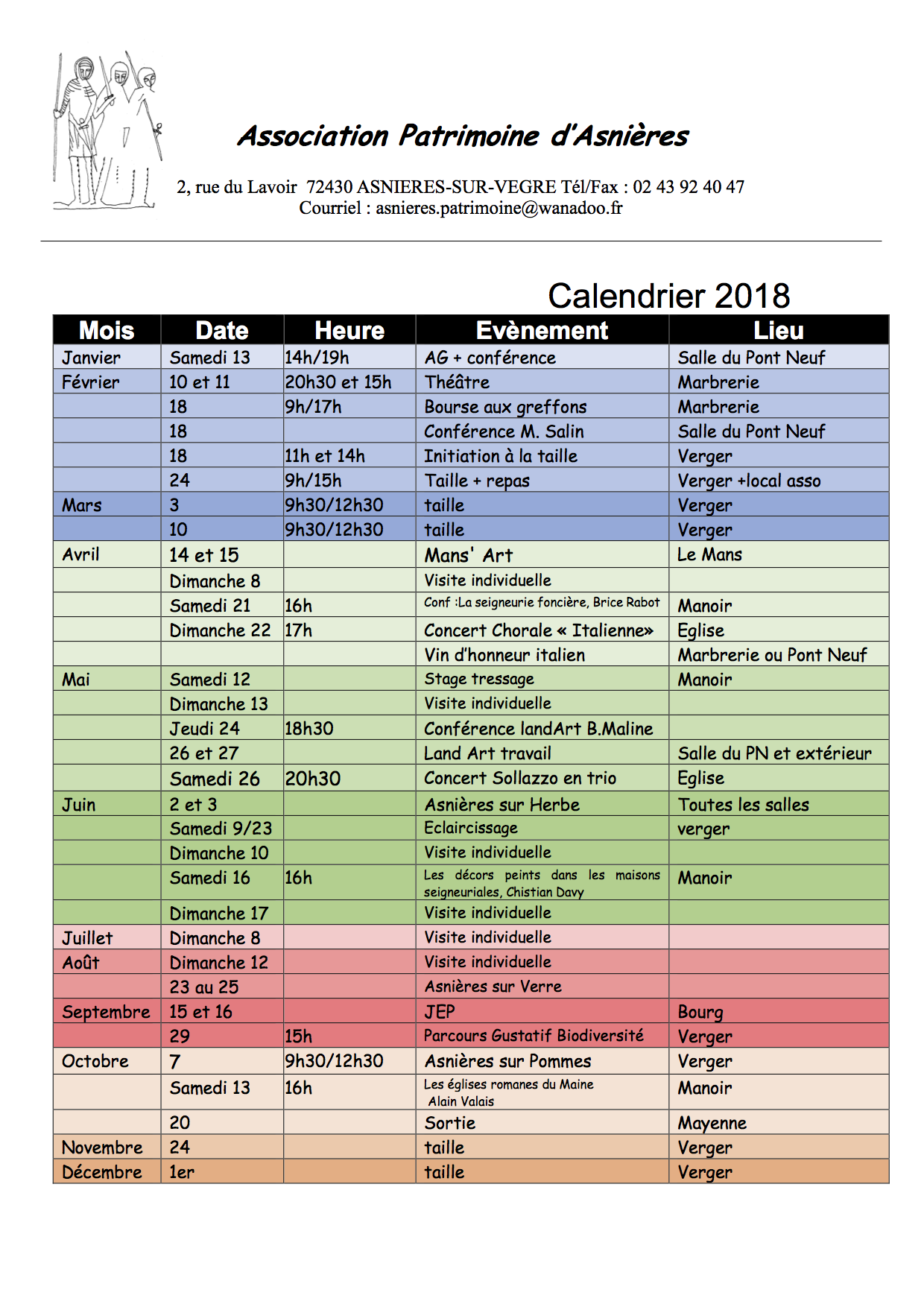 calendrier 2018